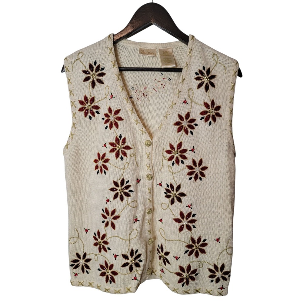 Vintage Bobbie Brooks Christmas Holiday Ponsettias Vest S Small